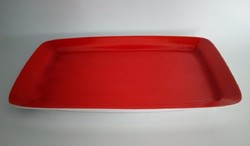 Ritka, nagyméretű piros Hollóházi porcelán tál, 1980