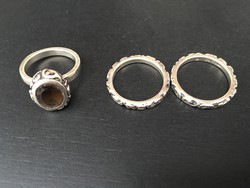 Silver ring set (3 pcs) with smoky quartz stone (silpada)