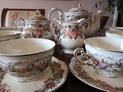 Ritkaság! Gyönyörű, régi szecessziós mintájú barokk formájú dúsan festett Zsolnay teáskészlet