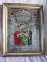 Tükrös üveg ikon hinterglass Szent Erzsébet szentkép 19.sz