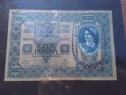 1000 Korona 1902 Magyar - Német nyelvű Deutschösterreich bélyegzéssel Ritka