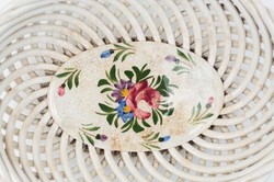 Hollóházi riolit kosárka - nagy méret! - asztalközép kézifestésű rózsa mintával