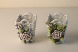 2 db bisquit (biszkvit) porcelán váza, virágtartó, kaktusz kaspó