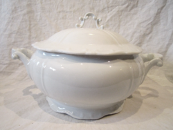 Fehér Zsolnay porcelán fedeles leveses tál