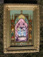 LEÁRAZVA  ! A Szent család. Mária - József és a kis Jézus. Porcelán alakok, zenélő szerkezet