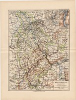 Rajnai tartomány térkép 1892, eredeti, régi, Meyers atlasz, német nyelvű, Németország, Európa, Köln