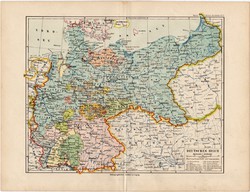 Német Birodalom térkép 1892, eredeti, régi, Meyers atlasz, német nyelvű, Európa, észak