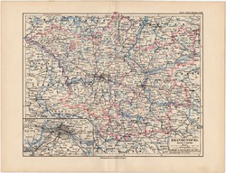 Brandenburg térkép 1892, eredeti, régi, Meyers atlasz, német nyelvű, Németország, Európa, állam