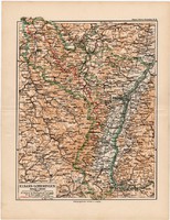 Elzász - Lotaringia térkép 1892, eredeti, régi, Meyers atlasz, német nyelvű, Európa, Németország
