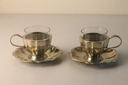 2 db Art Deco mokkás csésze+alj, üvegbetéttel