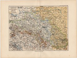 Szilézia térkép 1892, eredeti, régi, Meyers atlasz, német nyelvű, Németország, Európa, állam