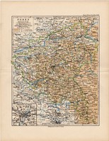 Poznan (Posen) térkép 1892, eredeti, régi, Meyers atlasz, német nyelvű, Németország, Európa, állam