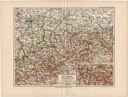 Szász királyság térkép 1892, eredeti, régi, Meyers atlasz, német nyelvű, Németország, Európa, Lipcse