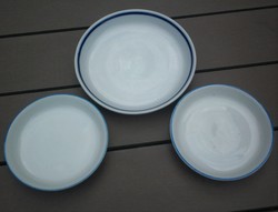Antik Zsolnay porcelán tányér, peremes, kék csíkos kettébontva 1+2