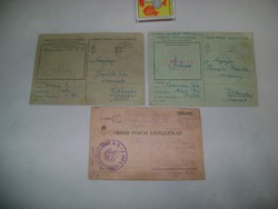 Tábori postai levelezőlap - 1915, 1943, 1944 - három darab