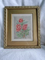 Antique roses still life painting in original oxeye frame