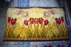 Szecessziós bársony fali kárpit tulipán , pipacs falvédő mokett 160 x 89 cm