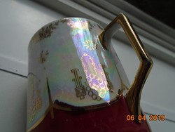 Jugendstil Birodalmi Karlsbadi souvenir csésze,kézzel festett aranymintás,gyöngyház mázas