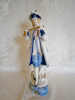 Extrém ritka Echt Kobalt jelzett porcelán figura barokk férfi aranyozott festéssel 29 cm magas