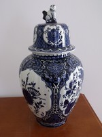 ​Gyönyörű delfti kék, nagyméretű, antik holland fedeles váza