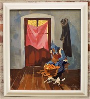 Zámbó Kornél (1938 - ) Kukorica morzsolás c olajfestménye 74x66cm EREDETI GARANCIÁVAL !!! 