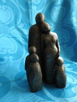 Bronzirozott kisplasztika : Család - kubista stílusú szoborcsoport