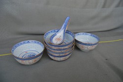 Kínai rizsszemes porcelán leveses tálka