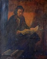 Antik, XIX. század végi Judaika. Olvasó rabbi. Méret:50x40cm