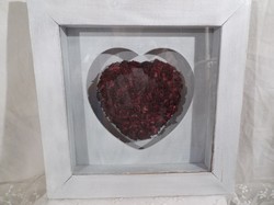 Kép - 3 D kép - középen apró szárított rózsabimbókból készített szív 38 x 28 x 5 cm hibátlan