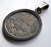 Ferenc József ezüst egy koronás érme medál foglalatban 1915 Körmöcbánya 