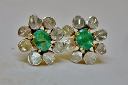 Szépséges régi valódi 2ct gyémánt és smaragd ezüst fülbevaló