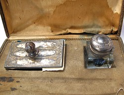 Német ezüst tapper és tintatartó eredeti dobozában.