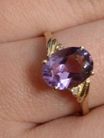 1,3g Tömör arany 0,014 ct természetes gyémánt és ametiszt  gyűrű