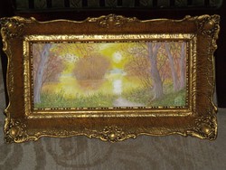 Blondel keret olaj festménnyel - belehelyezhető kép: 15x33cm