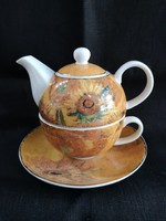 Van Gogh: Napraforgók 1 személyes porcelán tea szett, Goebel porcelán, hibátlan, új