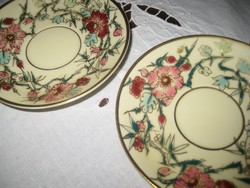Zsolnay  , kistányérok , régi ritka virág dekor , mokkás  alj   , 11 cm , szép állapot  (10)