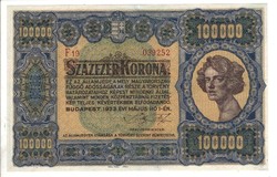 100000 korona 1923 3. Ritka
