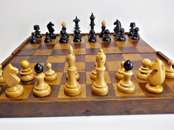 Intarziás antik fa sakk-készlet  , sakk , nagy méret 