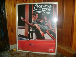 Retro Coca-cola reklám tábla keretezve, üveg alatt - két oldalú, kemény karton