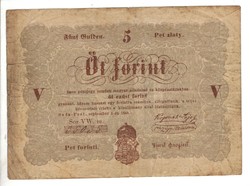 5 Öt forint 1848 Kossuth bankó barna betűk 2.