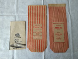 3 db háború előtti papírzacskó: 2 db pékségből, 1 db fűszerüzletből
