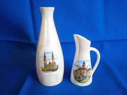 Nagyon ritka Unterweisbach / Unter Weis Bach porcelán kancsó és váza Szeged emlék Irizáló festés