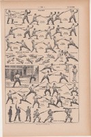 Vívás, nyomat 1923, francia, 19 x 29 cm, lexikon, eredeti, egyszínü, parade, tőr, kard, katona, régi