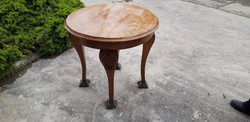 Antik, intarziás, oroszlánlábas kerek asztal (85cm átmérő) eladó