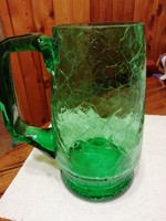 Repesztett üveg zöld korsó 15.5 cm magas