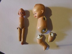 Régi, antik mini festett kerámia és porcelán baba-2 db egyben, sajnos hiányosak