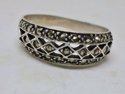 Nagyon szép régi markazitos ezüst karika gyűrű
