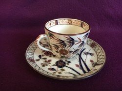 Antik Zsolnay kávés csésze és alj, bambusz mintával