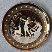Görög 24 karátos arannyal díszített, mitológiai jelenetes porcelán tányér 