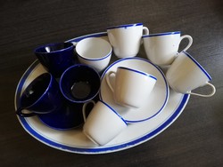 Hollóházi kék kontúros fehér porcelán mokkás + ajándék süteményes ovális tál